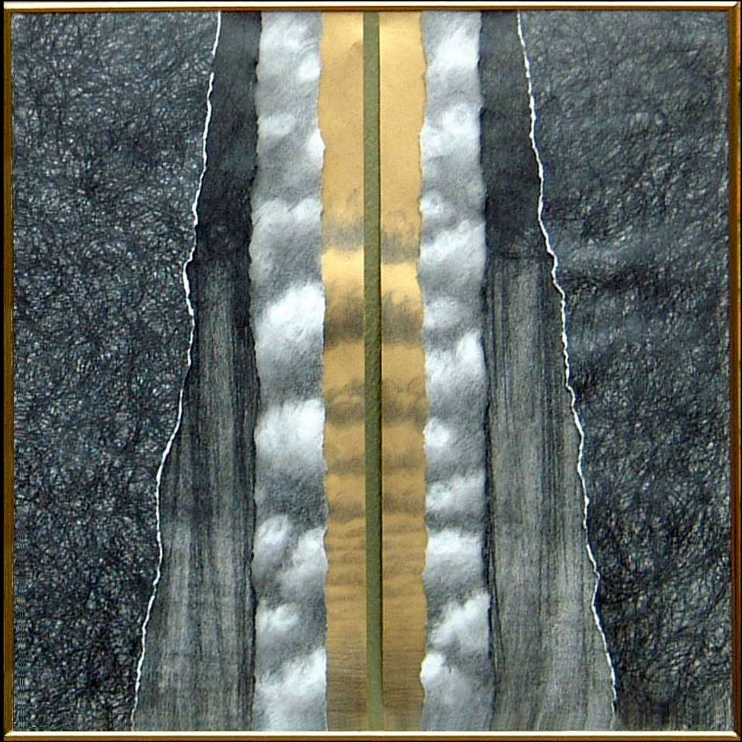Gold I , 2001, graphite on torn paper, collage, 27x27 inches