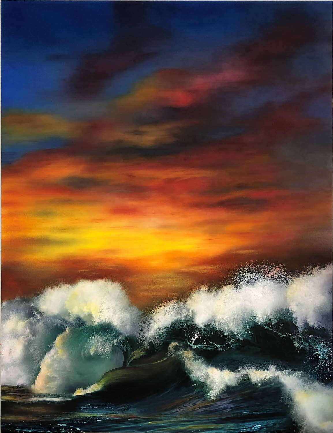 NEW Hawaii Sunset, 2020, multilayer photography, pastel, synthetic paper, 51x40 inches