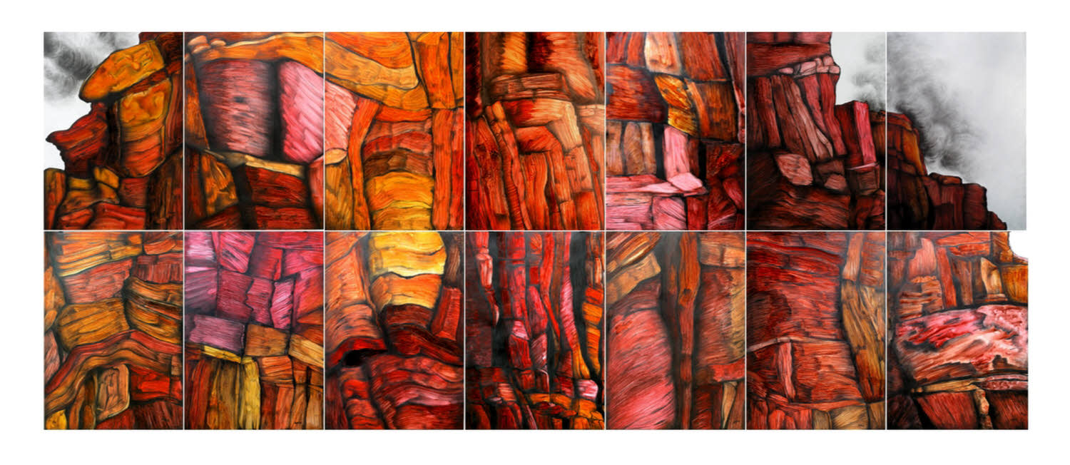 Sedona @ 9 pm-5 am, 2006, acrylic ink, eccolina, graphite, synthetic paper, 182x80 inches, 14 panels 40x26 inches each