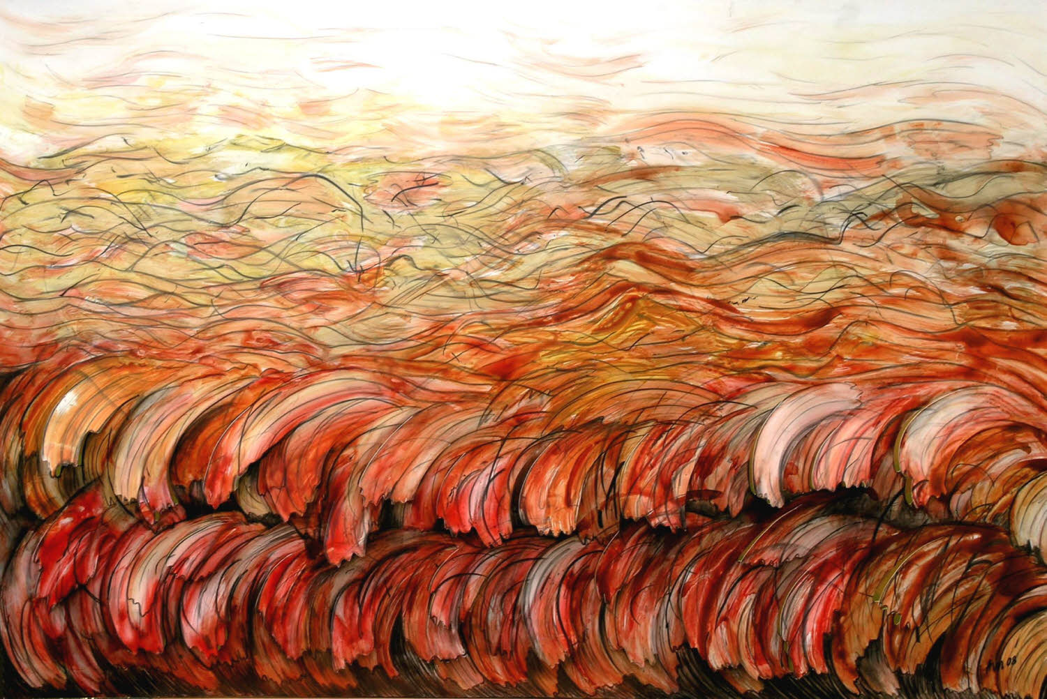 Sunset Sea, 2008, acrylic ink, graphite on cut synthetic paper, 26x40 inches