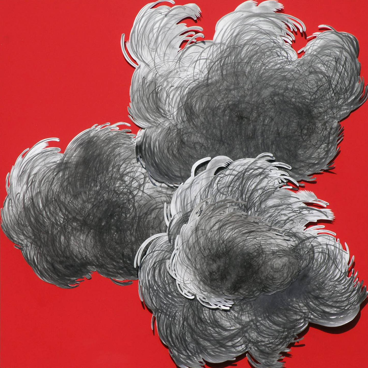 Three on Red, 2005, graphite, collage, 27x27 inches