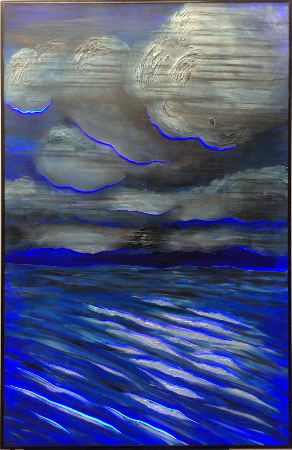 Waterstreem with LED lights, 2012, acrylic, graphite on cut synthetic paper, 40x26 inches