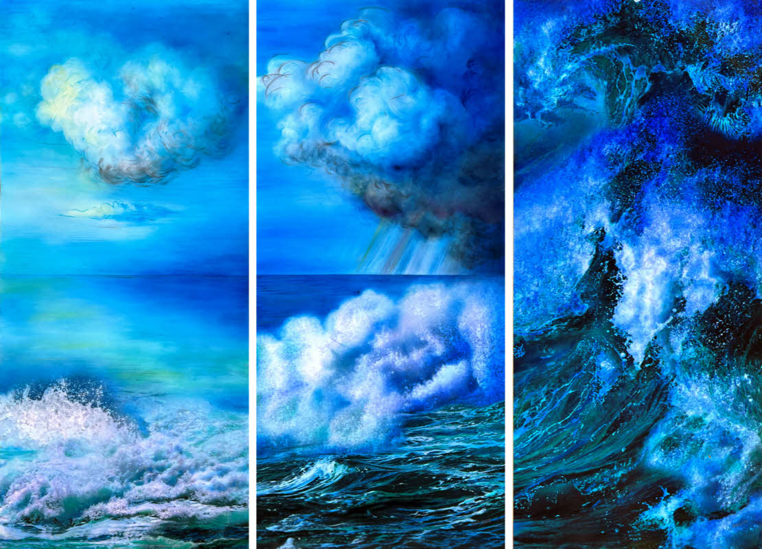 Primary Fundamentals - Blue, 2025, mixed technique, 3 panels 163 x 74 cm each, for website